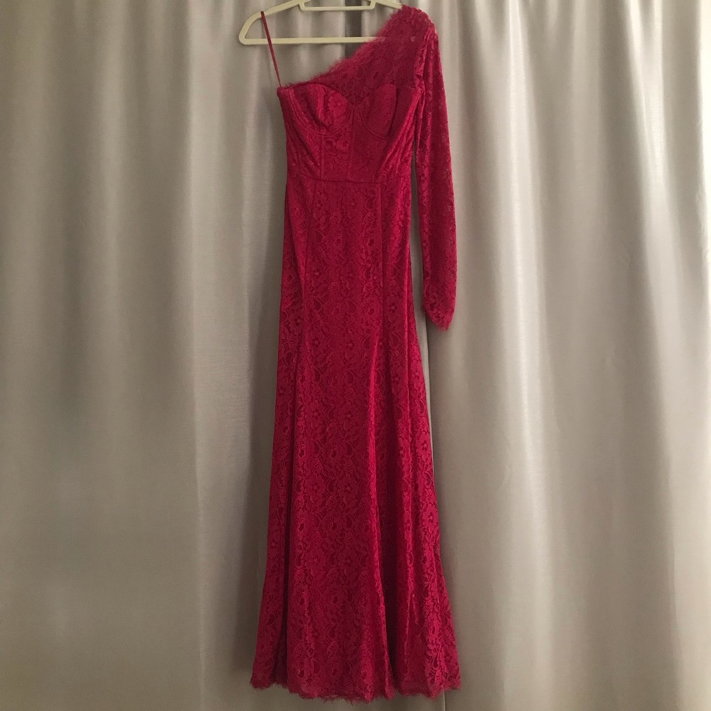 One Sleeve Corset Lace BCBGMaxAzria Gown